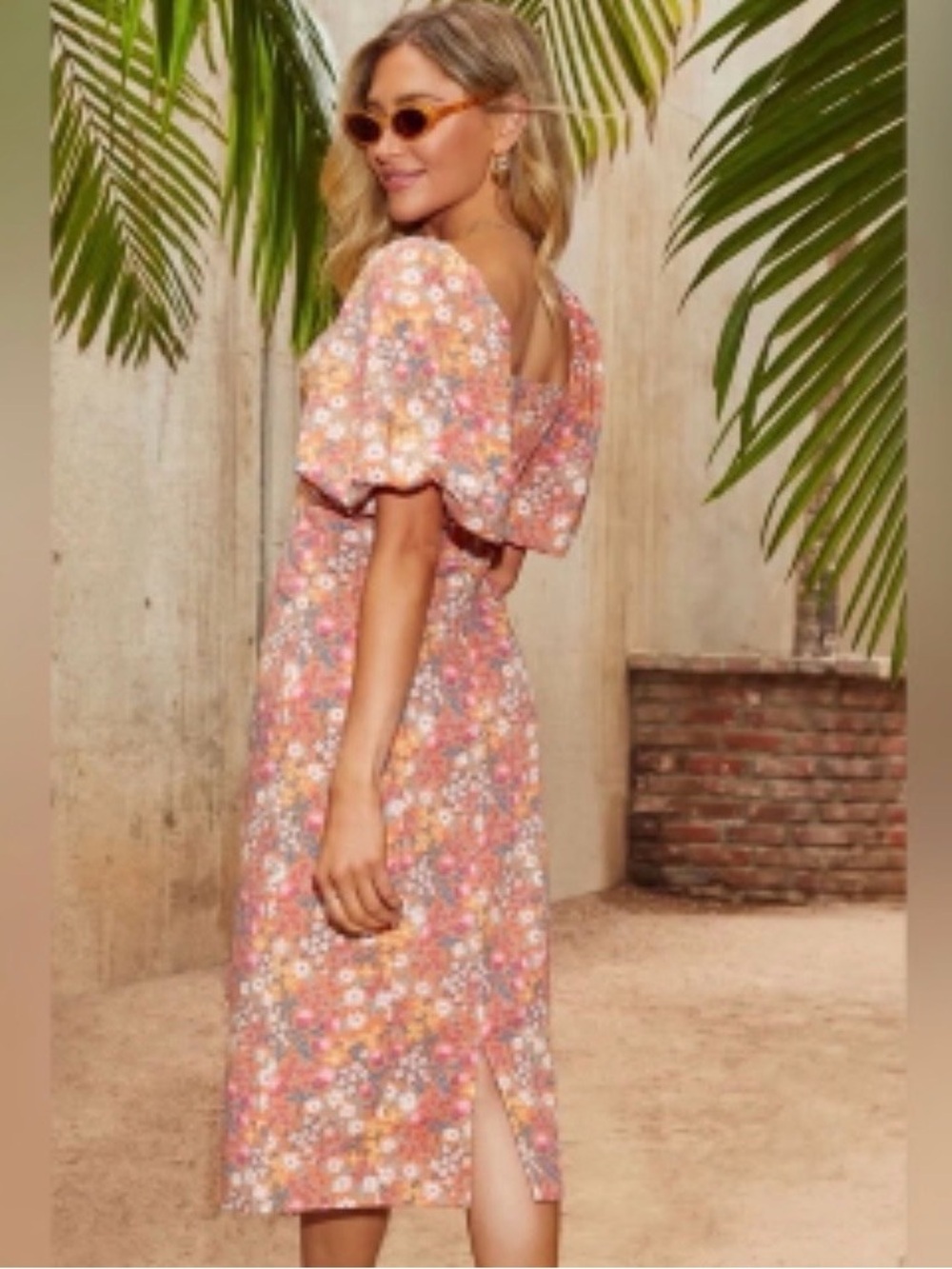 Vici Cut Out Sleeveless Dress Floral Puff Linen Blend Short Sleeve Small NEW NWT - Picture 2 of 9